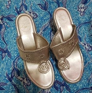 SOLD ************Jack Rogers gold wedges 9